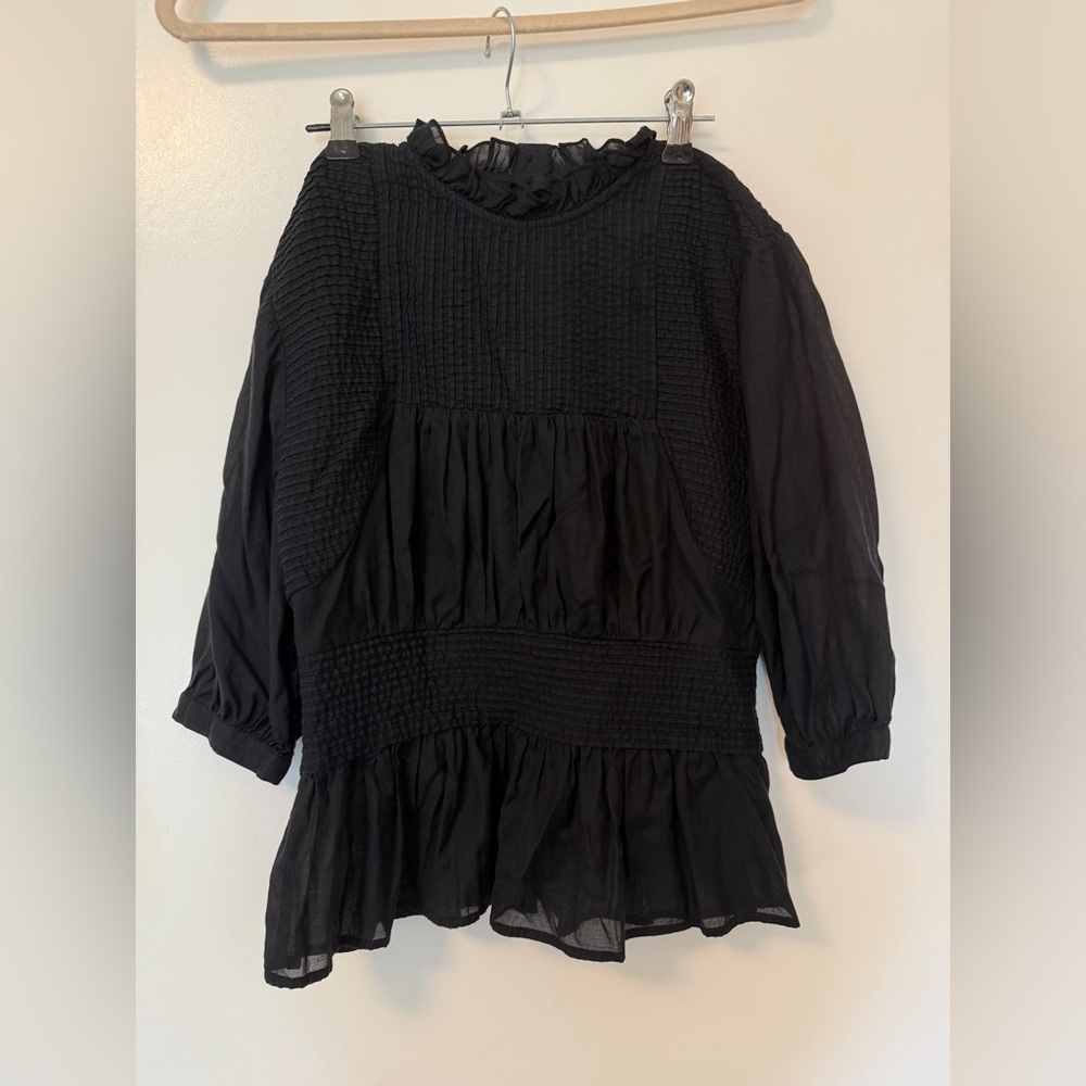 Something Navy pleated peplum blouse XS black